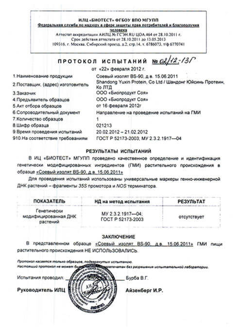 Протокол испытаний Протокол испытаний
